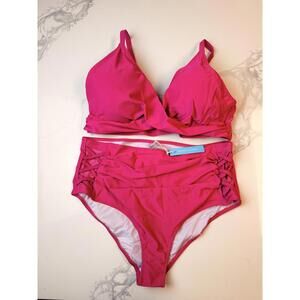 Women’s Hot Pink High Waisted Bikini Set Size 2XL NWT